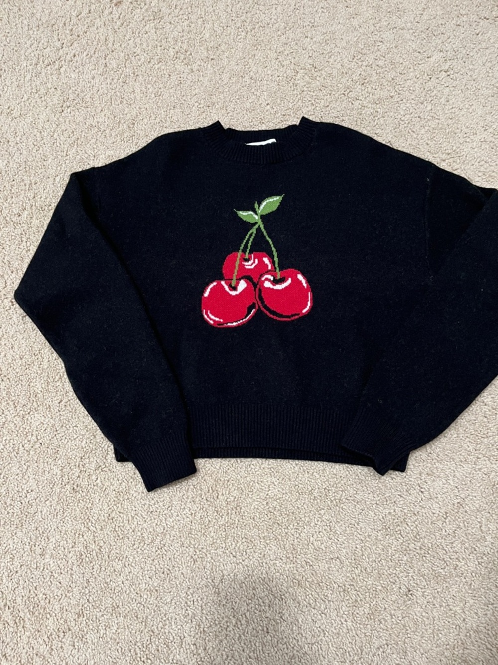 Vigoss Black Sweater with Red Cherry Design